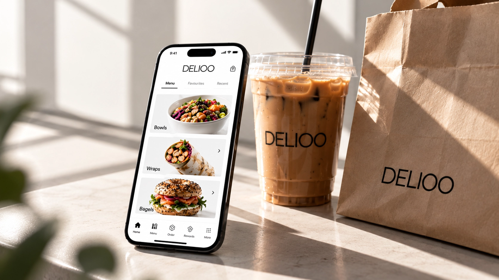 Delioo App, jääkahvi ja Delioo-kassi